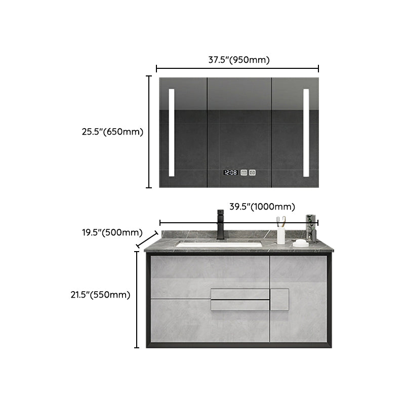 Modern Wall Mount Stone Bathroom Vanity Set with Doors Mirror Clearhalo 'Bathroom Remodel & Bathroom Fixtures' 'Bathroom Vanities' 'bathroom_vanities' 'Home Improvement' 'home_improvement' 'home_improvement_bathroom_vanities' 8052307