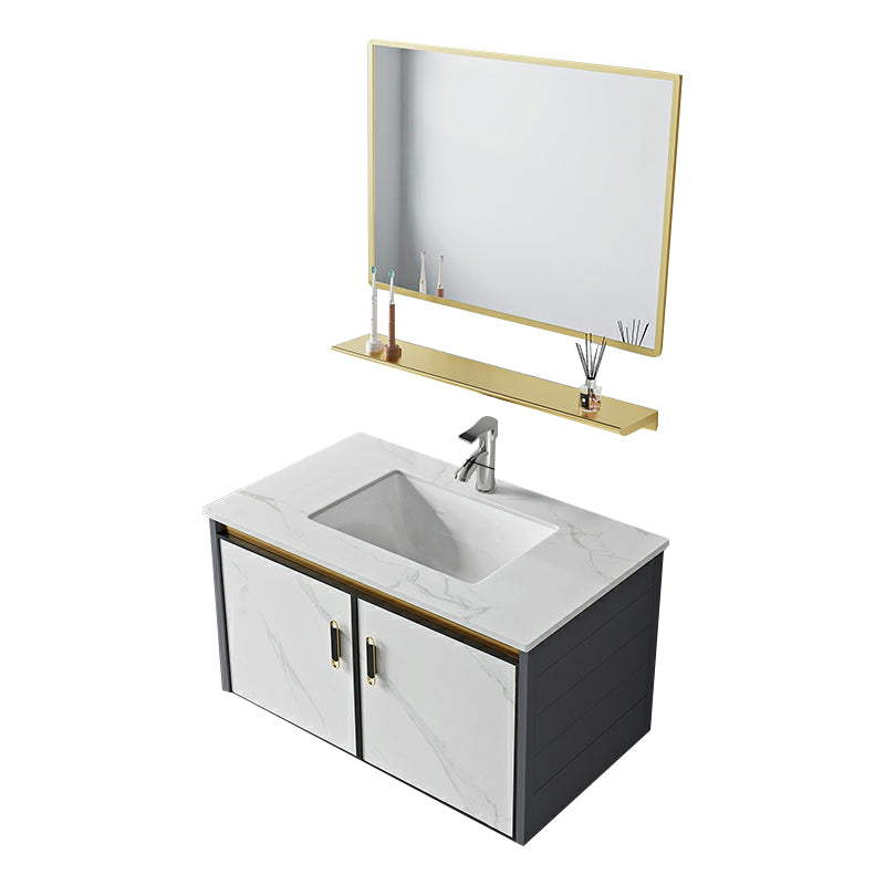 Modern Wall Mount Sink Vanity with Faucet Sink Doors for Bathroom Vanity & Faucet & Mirrors 31"L x 19"W x 16"H Stone Clearhalo 'Bathroom Remodel & Bathroom Fixtures' 'Bathroom Vanities' 'bathroom_vanities' 'Home Improvement' 'home_improvement' 'home_improvement_bathroom_vanities' 8052368