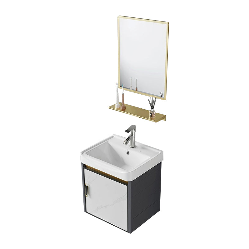 Modern Wall Mount Sink Vanity with Faucet Sink Doors for Bathroom Vanity & Faucet & Mirrors 17"L x 14"W x 16"H Ceramic Clearhalo 'Bathroom Remodel & Bathroom Fixtures' 'Bathroom Vanities' 'bathroom_vanities' 'Home Improvement' 'home_improvement' 'home_improvement_bathroom_vanities' 8052375