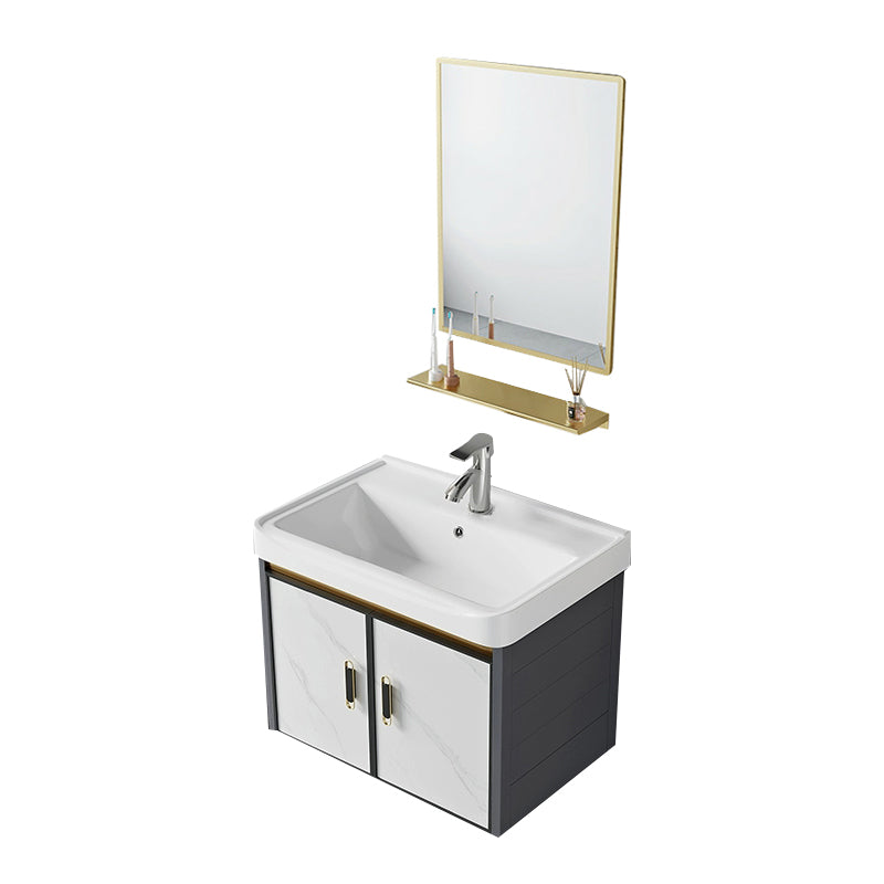 Modern Wall Mount Sink Vanity with Faucet Sink Doors for Bathroom Vanity & Faucet & Mirrors 23"L x 14"W x 16"H Ceramic Clearhalo 'Bathroom Remodel & Bathroom Fixtures' 'Bathroom Vanities' 'bathroom_vanities' 'Home Improvement' 'home_improvement' 'home_improvement_bathroom_vanities' 8052377