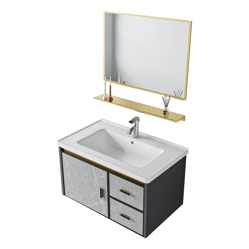 Modern Wall Mount Sink Vanity with Faucet Sink Doors for Bathroom Vanity & Faucet & Mirrors 32"L x 19"W x 16"H Ceramic Clearhalo 'Bathroom Remodel & Bathroom Fixtures' 'Bathroom Vanities' 'bathroom_vanities' 'Home Improvement' 'home_improvement' 'home_improvement_bathroom_vanities' 8052378