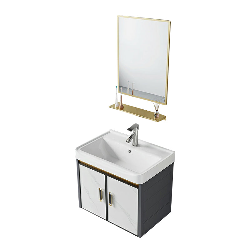 Modern Wall Mount Sink Vanity with Faucet Sink Doors for Bathroom Vanity & Faucet & Mirrors 20"L x 14"W x 16"H Ceramic Clearhalo 'Bathroom Remodel & Bathroom Fixtures' 'Bathroom Vanities' 'bathroom_vanities' 'Home Improvement' 'home_improvement' 'home_improvement_bathroom_vanities' 8052379