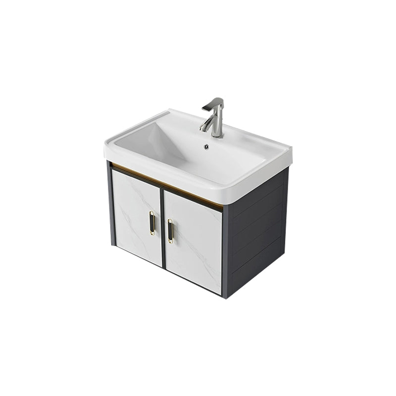 Modern Wall Mount Sink Vanity with Faucet Sink Doors for Bathroom Vanity & Faucet 23"L x 14"W x 16"H Ceramic Clearhalo 'Bathroom Remodel & Bathroom Fixtures' 'Bathroom Vanities' 'bathroom_vanities' 'Home Improvement' 'home_improvement' 'home_improvement_bathroom_vanities' 8052383