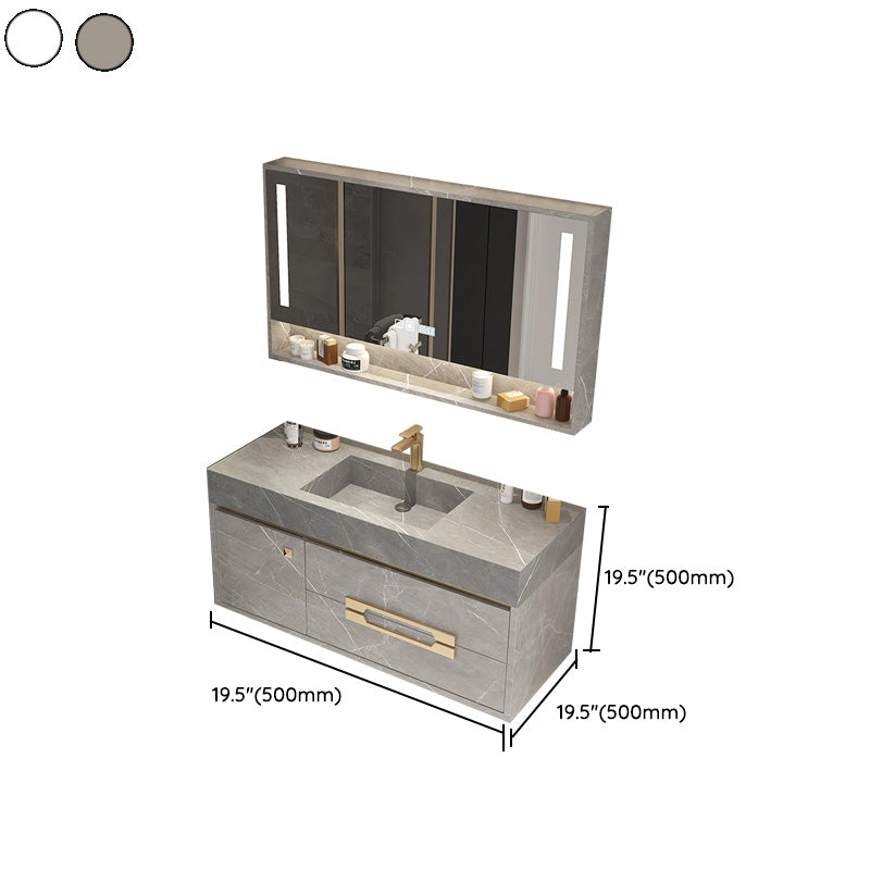 Single Sink Bathroom Vanity Wall Mount 2 Drawers Stone Rectangular with Mirror Clearhalo 'Bathroom Remodel & Bathroom Fixtures' 'Bathroom Vanities' 'bathroom_vanities' 'Home Improvement' 'home_improvement' 'home_improvement_bathroom_vanities' 8061054