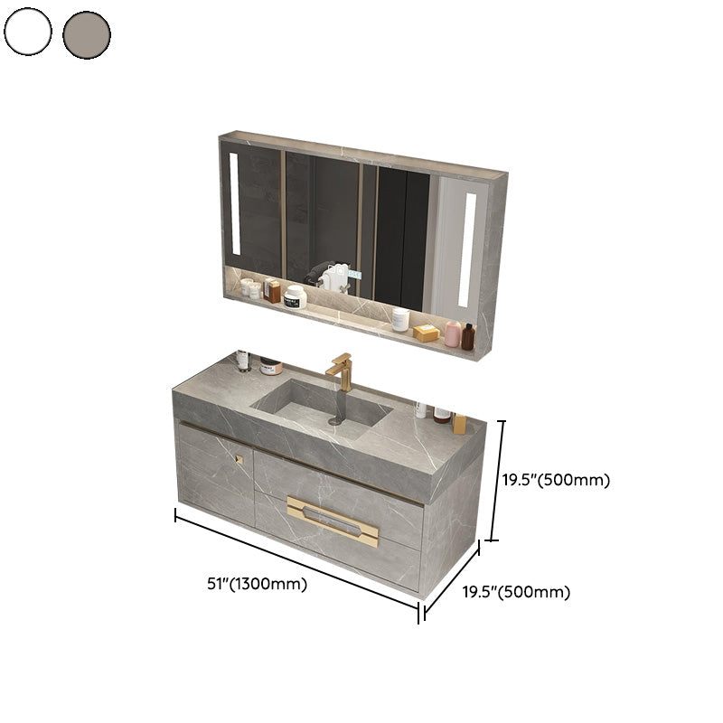 Single Sink Bathroom Vanity Wall Mount 2 Drawers Stone Rectangular with Mirror Clearhalo 'Bathroom Remodel & Bathroom Fixtures' 'Bathroom Vanities' 'bathroom_vanities' 'Home Improvement' 'home_improvement' 'home_improvement_bathroom_vanities' 8061062