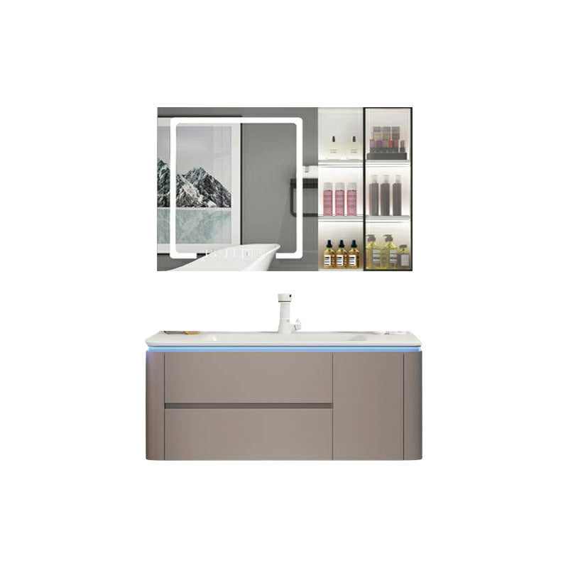 Modern Sink Vanity Ceramic Top Wall-Mounted with Soft Close Door Vanity & Faucet & Mirror Cabinet with Glass Door 47"L x 18"W x 20"H Smart Control Included Clearhalo 'Bathroom Remodel & Bathroom Fixtures' 'Bathroom Vanities' 'bathroom_vanities' 'Home Improvement' 'home_improvement' 'home_improvement_bathroom_vanities' 8061071