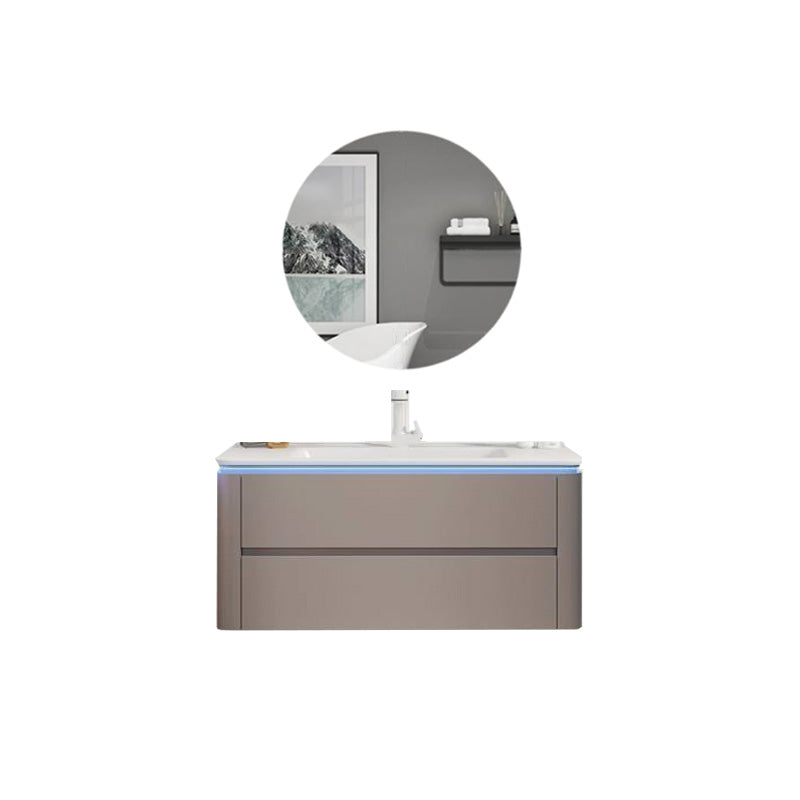 Modern Sink Vanity Ceramic Top Wall-Mounted with Soft Close Door Vanity & Faucet & Mirrors 32"L x 18"W x 20"H Smart Control Included Clearhalo 'Bathroom Remodel & Bathroom Fixtures' 'Bathroom Vanities' 'bathroom_vanities' 'Home Improvement' 'home_improvement' 'home_improvement_bathroom_vanities' 8061074