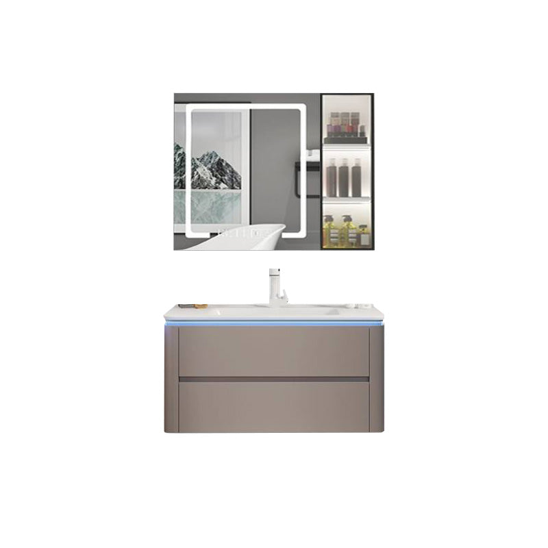 Modern Sink Vanity Ceramic Top Wall-Mounted with Soft Close Door Vanity & Faucet & Mirror Cabinet with Glass Door 28"L x 18"W x 20"H Smart Control Included Clearhalo 'Bathroom Remodel & Bathroom Fixtures' 'Bathroom Vanities' 'bathroom_vanities' 'Home Improvement' 'home_improvement' 'home_improvement_bathroom_vanities' 8061091