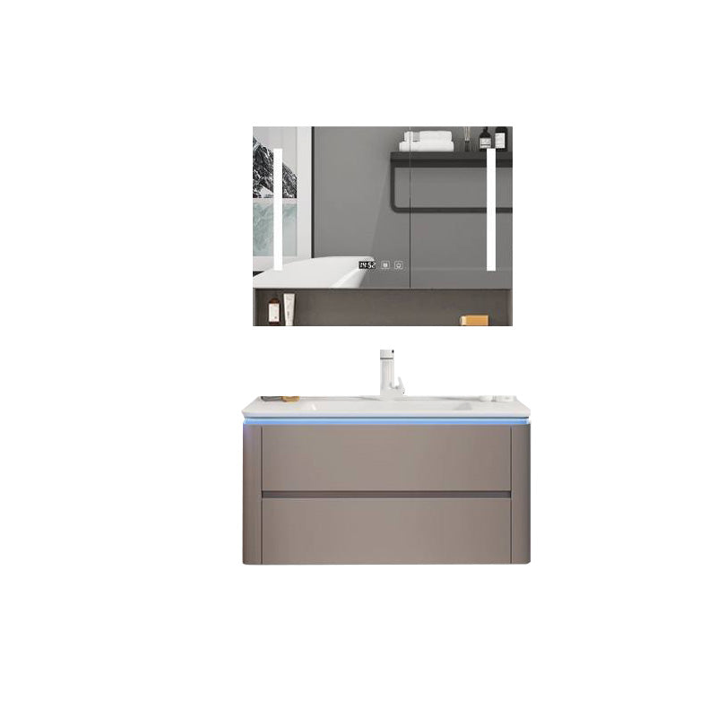 Modern Sink Vanity Ceramic Top Wall-Mounted with Soft Close Door Vanity & Faucet & Mirror Cabinet 24"L x 18"W x 20"H Smart Control Included Clearhalo 'Bathroom Remodel & Bathroom Fixtures' 'Bathroom Vanities' 'bathroom_vanities' 'Home Improvement' 'home_improvement' 'home_improvement_bathroom_vanities' 8061094