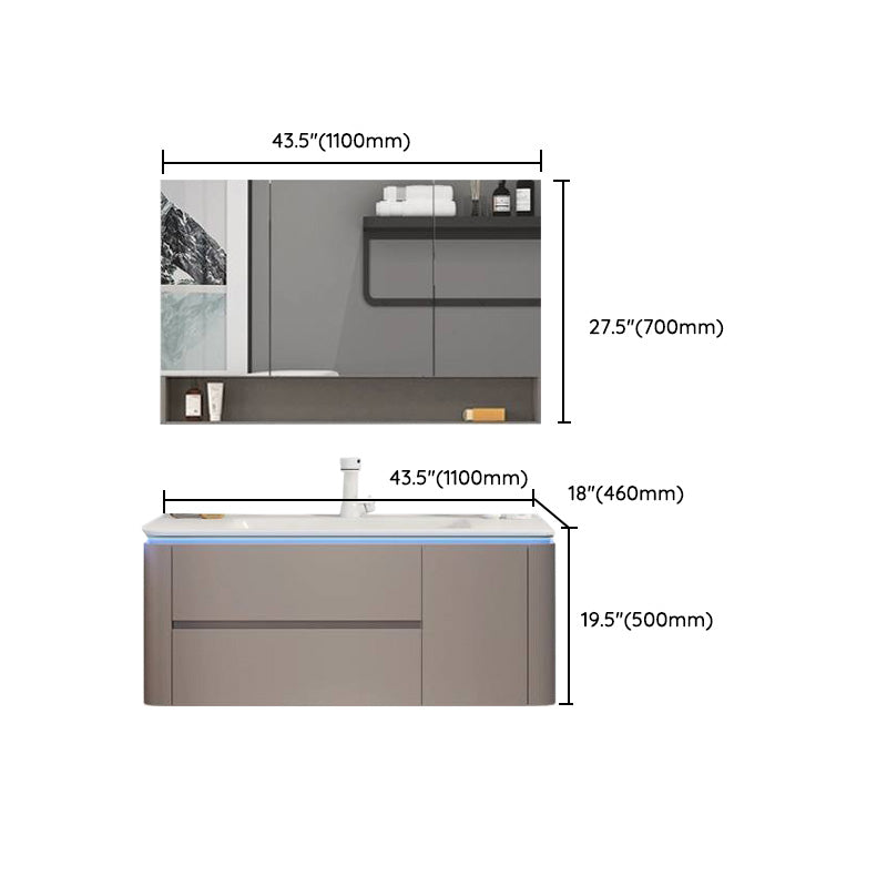 Modern Sink Vanity Ceramic Top Wall-Mounted with Soft Close Door Clearhalo 'Bathroom Remodel & Bathroom Fixtures' 'Bathroom Vanities' 'bathroom_vanities' 'Home Improvement' 'home_improvement' 'home_improvement_bathroom_vanities' 8061110