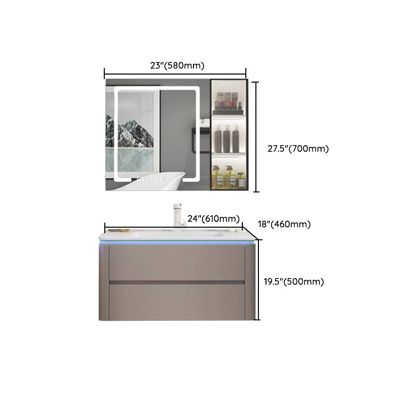 Modern Sink Vanity Ceramic Top Wall-Mounted with Soft Close Door Clearhalo 'Bathroom Remodel & Bathroom Fixtures' 'Bathroom Vanities' 'bathroom_vanities' 'Home Improvement' 'home_improvement' 'home_improvement_bathroom_vanities' 8061119