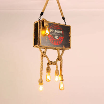 Four-bulb Chandelier Wood Luggage Vintage Pendant Light in Beige for Coffee Shop Clearhalo 'Ceiling Lights' 'Chandeliers' Lighting' options 80634