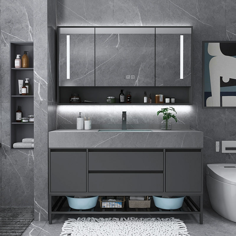 Modern Bathroom Vanity Set Granite Top Standalone Cabinet or Shelving Included 47"L x 19"W x 32"H Smart Control Included Clearhalo 'Bathroom Remodel & Bathroom Fixtures' 'Bathroom Vanities' 'bathroom_vanities' 'Home Improvement' 'home_improvement' 'home_improvement_bathroom_vanities' 8075295