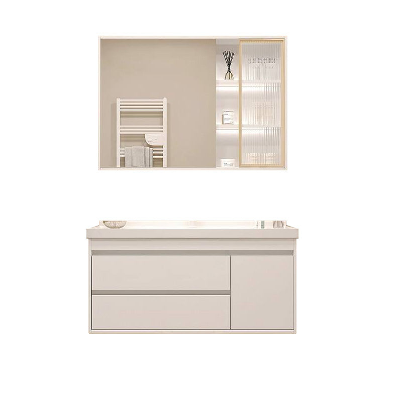 White Bathroom Vanity Wood Frame Mirror Waterproof Single Sink Overflow with 2 Drawers 32"L x 19"W x 20"H Clearhalo 'Bathroom Remodel & Bathroom Fixtures' 'Bathroom Vanities' 'bathroom_vanities' 'Home Improvement' 'home_improvement' 'home_improvement_bathroom_vanities' 8080636
