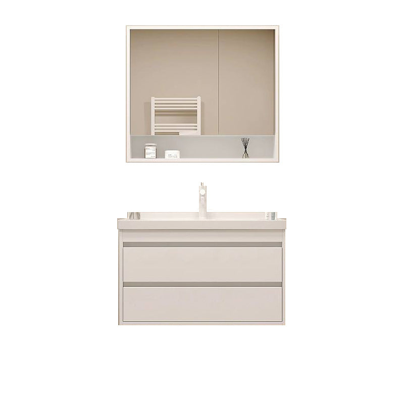 White Bathroom Vanity Wood Frame Mirror Waterproof Single Sink Overflow with 2 Drawers 24"L x 19"W x 20"H Clearhalo 'Bathroom Remodel & Bathroom Fixtures' 'Bathroom Vanities' 'bathroom_vanities' 'Home Improvement' 'home_improvement' 'home_improvement_bathroom_vanities' 8080643