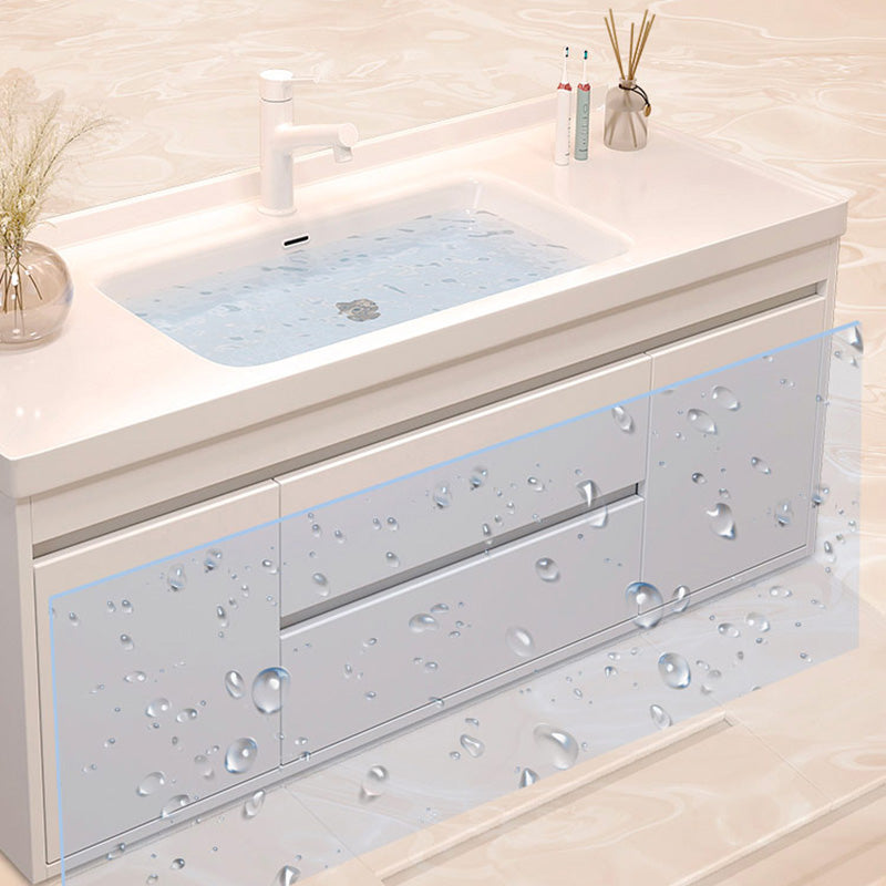 White Bathroom Vanity Wood Frame Mirror Waterproof Single Sink Overflow with 2 Drawers Clearhalo 'Bathroom Remodel & Bathroom Fixtures' 'Bathroom Vanities' 'bathroom_vanities' 'Home Improvement' 'home_improvement' 'home_improvement_bathroom_vanities' 8080644