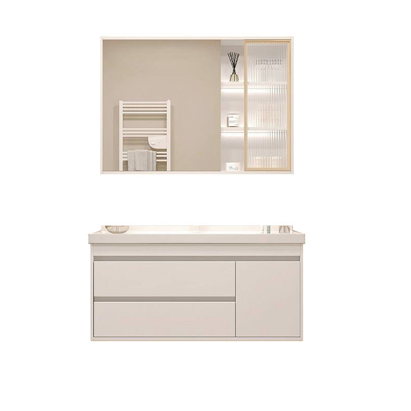 White Bathroom Vanity Wood Frame Mirror Waterproof Single Sink Overflow with 2 Drawers 36"L x 19"W x 20"H Clearhalo 'Bathroom Remodel & Bathroom Fixtures' 'Bathroom Vanities' 'bathroom_vanities' 'Home Improvement' 'home_improvement' 'home_improvement_bathroom_vanities' 8080646