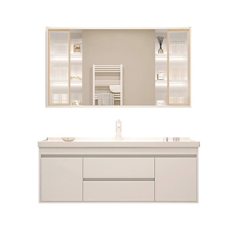 White Bathroom Vanity Wood Frame Mirror Waterproof Single Sink Overflow with 2 Drawers 40"L x 19"W x 20"H Clearhalo 'Bathroom Remodel & Bathroom Fixtures' 'Bathroom Vanities' 'bathroom_vanities' 'Home Improvement' 'home_improvement' 'home_improvement_bathroom_vanities' 8080652