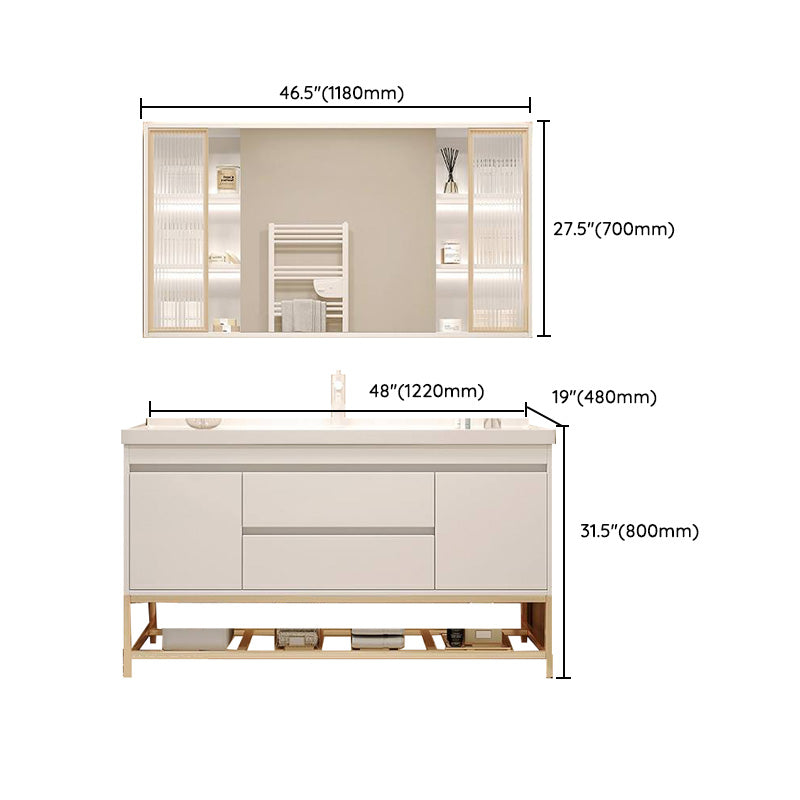 White Bathroom Vanity Wood Frame Mirror Waterproof Single Sink Overflow with 2 Drawers Clearhalo 'Bathroom Remodel & Bathroom Fixtures' 'Bathroom Vanities' 'bathroom_vanities' 'Home Improvement' 'home_improvement' 'home_improvement_bathroom_vanities' 8080654