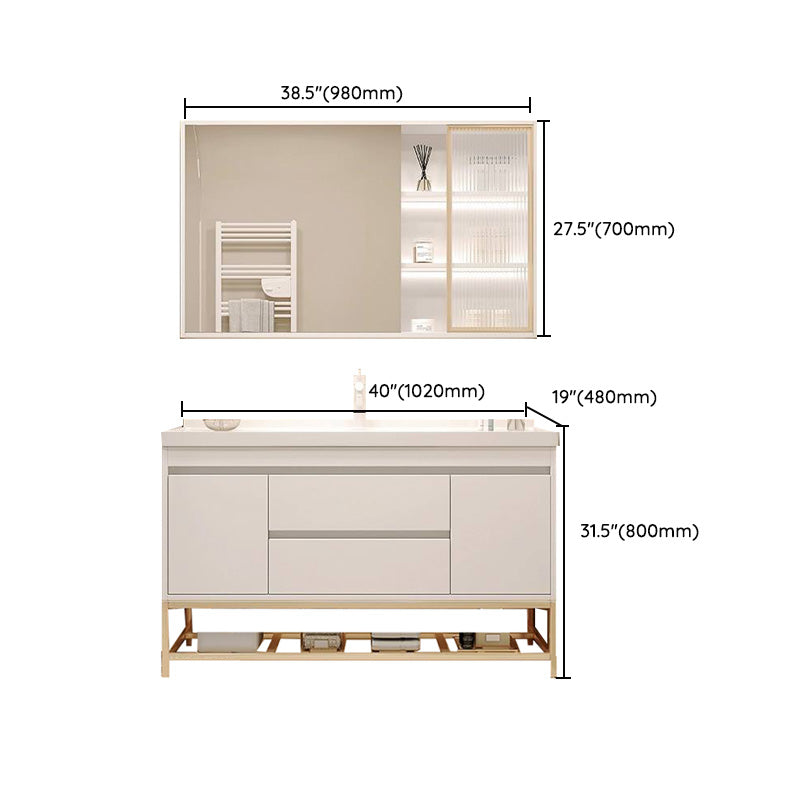 White Bathroom Vanity Wood Frame Mirror Waterproof Single Sink Overflow with 2 Drawers Clearhalo 'Bathroom Remodel & Bathroom Fixtures' 'Bathroom Vanities' 'bathroom_vanities' 'Home Improvement' 'home_improvement' 'home_improvement_bathroom_vanities' 8080655