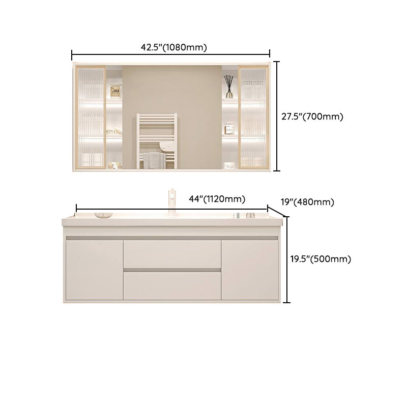 White Bathroom Vanity Wood Frame Mirror Waterproof Single Sink Overflow with 2 Drawers Clearhalo 'Bathroom Remodel & Bathroom Fixtures' 'Bathroom Vanities' 'bathroom_vanities' 'Home Improvement' 'home_improvement' 'home_improvement_bathroom_vanities' 8080664