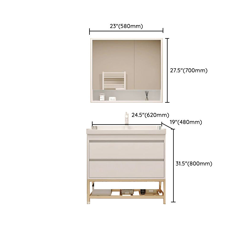 White Bathroom Vanity Wood Frame Mirror Waterproof Single Sink Overflow with 2 Drawers Clearhalo 'Bathroom Remodel & Bathroom Fixtures' 'Bathroom Vanities' 'bathroom_vanities' 'Home Improvement' 'home_improvement' 'home_improvement_bathroom_vanities' 8080665