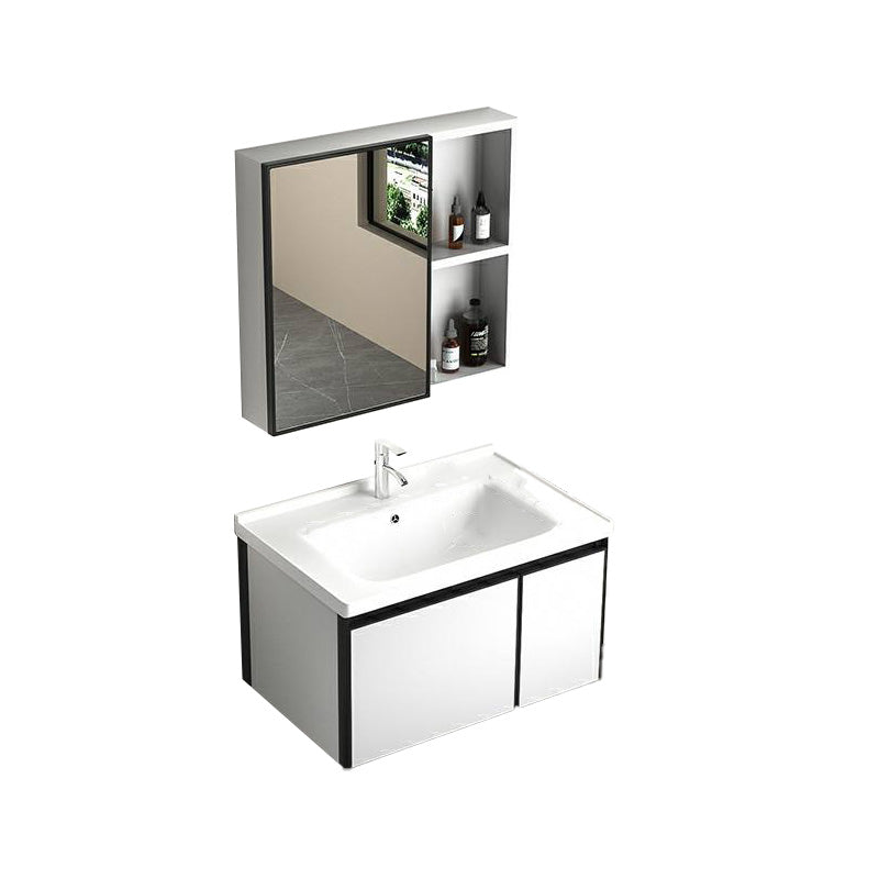 Modern Vanity Set Metal Frame Wall-Mounted with Soft Close Door 28"L x 19"W x 18"H Smart Control Not Included Ceramic Clearhalo 'Bathroom Remodel & Bathroom Fixtures' 'Bathroom Vanities' 'bathroom_vanities' 'Home Improvement' 'home_improvement' 'home_improvement_bathroom_vanities' 8080712