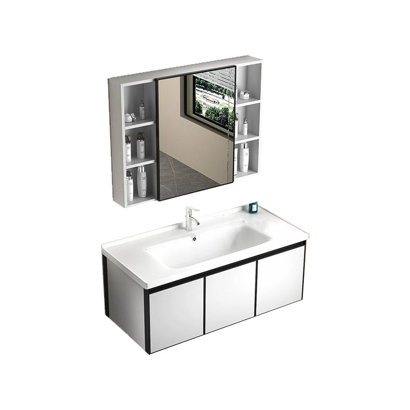 Modern Vanity Set Metal Frame Wall-Mounted with Soft Close Door 40"L x 19"W x 18"H Smart Control Not Included Ceramic Clearhalo 'Bathroom Remodel & Bathroom Fixtures' 'Bathroom Vanities' 'bathroom_vanities' 'Home Improvement' 'home_improvement' 'home_improvement_bathroom_vanities' 8080713