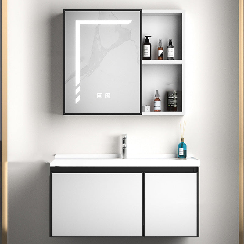 Modern Vanity Set Metal Frame Wall-Mounted with Soft Close Door 32"L x 19"W x 18"H Smart Control Included Ceramic Clearhalo 'Bathroom Remodel & Bathroom Fixtures' 'Bathroom Vanities' 'bathroom_vanities' 'Home Improvement' 'home_improvement' 'home_improvement_bathroom_vanities' 8080714