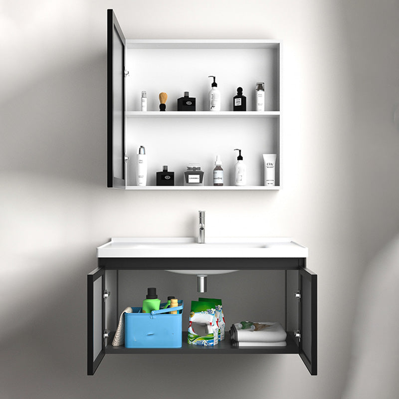 Modern Vanity Set Metal Frame Wall-Mounted with Soft Close Door Clearhalo 'Bathroom Remodel & Bathroom Fixtures' 'Bathroom Vanities' 'bathroom_vanities' 'Home Improvement' 'home_improvement' 'home_improvement_bathroom_vanities' 8080716