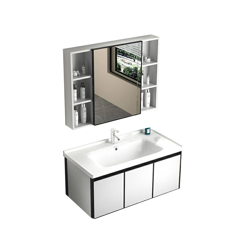 Modern Vanity Set Metal Frame Wall-Mounted with Soft Close Door 35.8"L x 18.9"W x 17.7"H Smart Control Not Included Ceramic Clearhalo 'Bathroom Remodel & Bathroom Fixtures' 'Bathroom Vanities' 'bathroom_vanities' 'Home Improvement' 'home_improvement' 'home_improvement_bathroom_vanities' 8080717