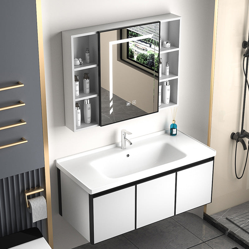 Modern Vanity Set Metal Frame Wall-Mounted with Soft Close Door 35.8"L x 18.9"W x 17.7"H Smart Control Included Ceramic Clearhalo 'Bathroom Remodel & Bathroom Fixtures' 'Bathroom Vanities' 'bathroom_vanities' 'Home Improvement' 'home_improvement' 'home_improvement_bathroom_vanities' 8080718