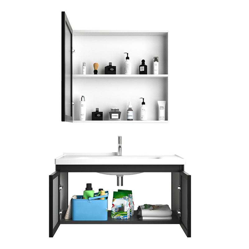 Modern Vanity Set Metal Frame Wall-Mounted with Soft Close Door Clearhalo 'Bathroom Remodel & Bathroom Fixtures' 'Bathroom Vanities' 'bathroom_vanities' 'Home Improvement' 'home_improvement' 'home_improvement_bathroom_vanities' 8080719