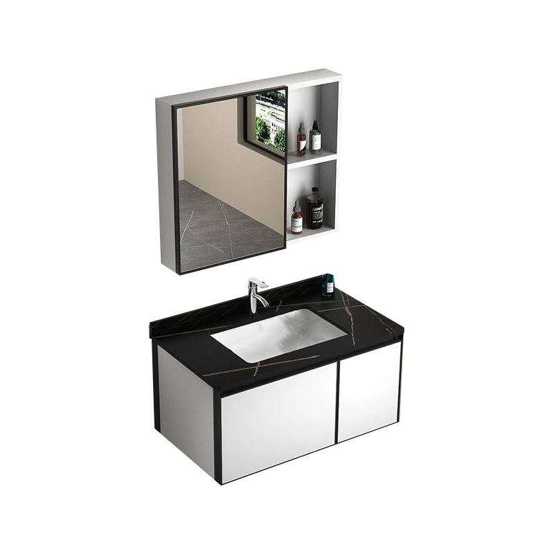 Modern Vanity Set Metal Frame Wall-Mounted with Soft Close Door 31.5"L x 18.9"W x 17.7"H Smart Control Not Included Stone Clearhalo 'Bathroom Remodel & Bathroom Fixtures' 'Bathroom Vanities' 'bathroom_vanities' 'Home Improvement' 'home_improvement' 'home_improvement_bathroom_vanities' 8080722