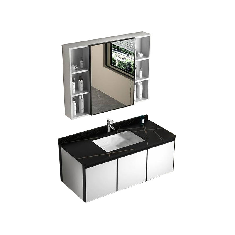 Modern Vanity Set Metal Frame Wall-Mounted with Soft Close Door 39.5"L x 19"W x 18"H Smart Control Not Included Stone Clearhalo 'Bathroom Remodel & Bathroom Fixtures' 'Bathroom Vanities' 'bathroom_vanities' 'Home Improvement' 'home_improvement' 'home_improvement_bathroom_vanities' 8080727