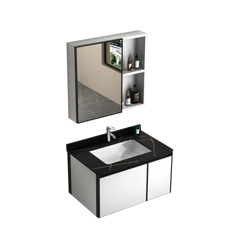 Modern Vanity Set Metal Frame Wall-Mounted with Soft Close Door 28"L x 19"W x 18"H Smart Control Not Included Stone Clearhalo 'Bathroom Remodel & Bathroom Fixtures' 'Bathroom Vanities' 'bathroom_vanities' 'Home Improvement' 'home_improvement' 'home_improvement_bathroom_vanities' 8080728