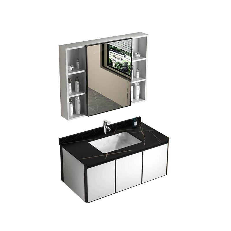 Modern Vanity Set Metal Frame Wall-Mounted with Soft Close Door 35"L x 19"W x 18"H Smart Control Not Included Stone Clearhalo 'Bathroom Remodel & Bathroom Fixtures' 'Bathroom Vanities' 'bathroom_vanities' 'Home Improvement' 'home_improvement' 'home_improvement_bathroom_vanities' 8080731