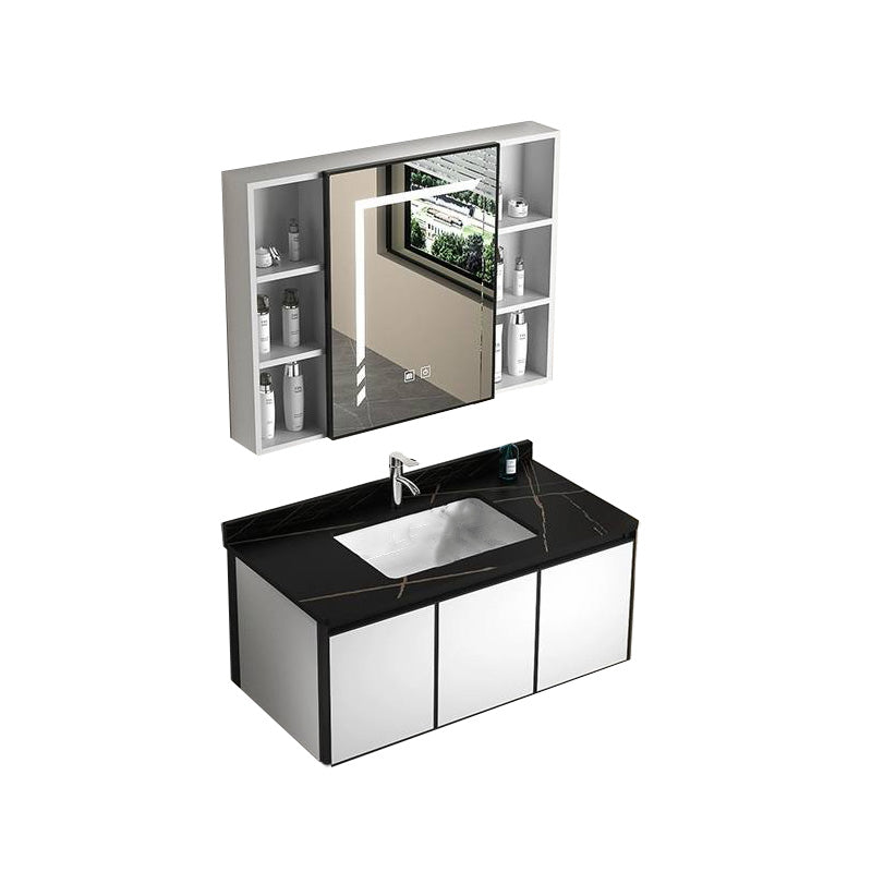 Modern Vanity Set Metal Frame Wall-Mounted with Soft Close Door 35"L x 19"W x 18"H Smart Control Included Stone Clearhalo 'Bathroom Remodel & Bathroom Fixtures' 'Bathroom Vanities' 'bathroom_vanities' 'Home Improvement' 'home_improvement' 'home_improvement_bathroom_vanities' 8080734
