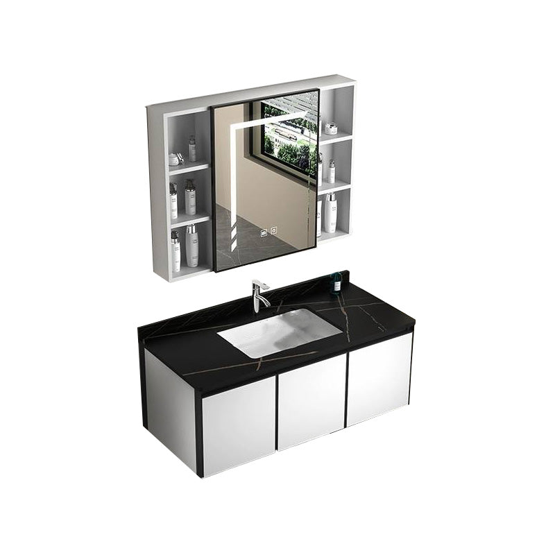Modern Vanity Set Metal Frame Wall-Mounted with Soft Close Door 39.5"L x 19"W x 18"H Smart Control Included Stone Clearhalo 'Bathroom Remodel & Bathroom Fixtures' 'Bathroom Vanities' 'bathroom_vanities' 'Home Improvement' 'home_improvement' 'home_improvement_bathroom_vanities' 8080736