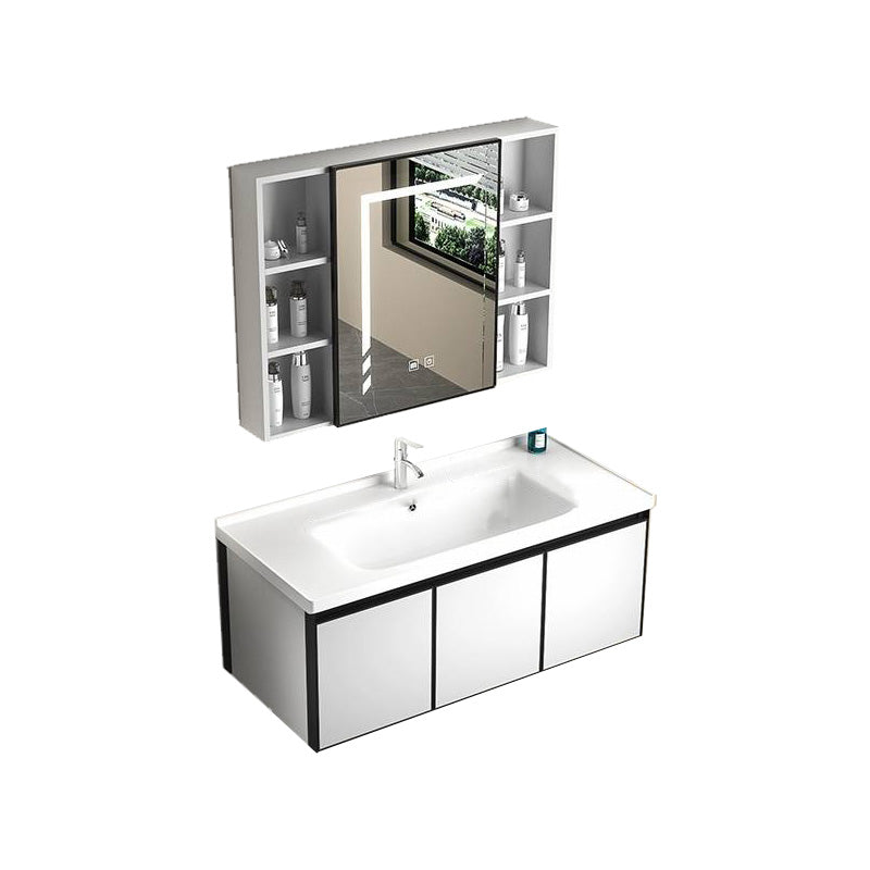 Modern Vanity Set Metal Frame Wall-Mounted with Soft Close Door 40"L x 19"W x 18"H Smart Control Included Ceramic Clearhalo 'Bathroom Remodel & Bathroom Fixtures' 'Bathroom Vanities' 'bathroom_vanities' 'Home Improvement' 'home_improvement' 'home_improvement_bathroom_vanities' 8080739