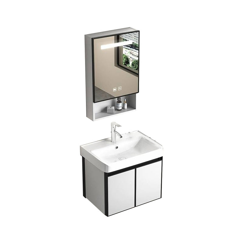 Modern Vanity Set Metal Frame Wall-Mounted with Soft Close Door 20"L x 14"W x 19"H Smart Control Included Ceramic Clearhalo 'Bathroom Remodel & Bathroom Fixtures' 'Bathroom Vanities' 'bathroom_vanities' 'Home Improvement' 'home_improvement' 'home_improvement_bathroom_vanities' 8080740