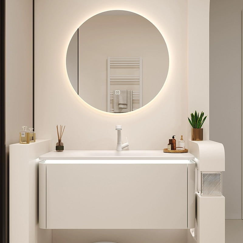 White Bathroom Vanity Stain Resistant Wood Frame Mirror Wall Mount with Faucet Clearhalo 'Bathroom Remodel & Bathroom Fixtures' 'Bathroom Vanities' 'bathroom_vanities' 'Home Improvement' 'home_improvement' 'home_improvement_bathroom_vanities' 8080949