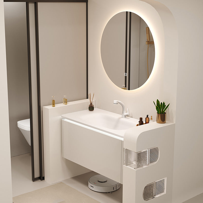 White Bathroom Vanity Stain Resistant Wood Frame Mirror Wall Mount with Faucet Clearhalo 'Bathroom Remodel & Bathroom Fixtures' 'Bathroom Vanities' 'bathroom_vanities' 'Home Improvement' 'home_improvement' 'home_improvement_bathroom_vanities' 8080953