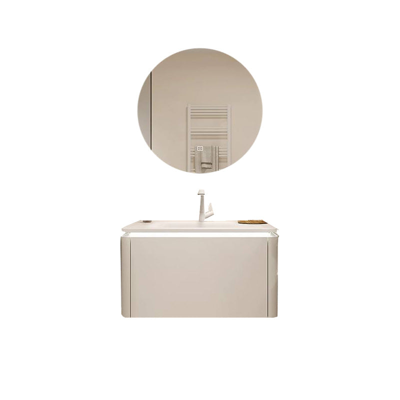 White Bathroom Vanity Stain Resistant Wood Frame Mirror Wall Mount with Faucet Vanity & Faucet & Round Mirror 31.5"L x 20"W x 20"H Clearhalo 'Bathroom Remodel & Bathroom Fixtures' 'Bathroom Vanities' 'bathroom_vanities' 'Home Improvement' 'home_improvement' 'home_improvement_bathroom_vanities' 8080965