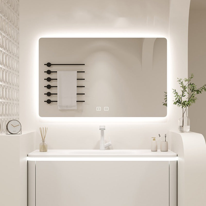 White Bathroom Vanity Stain Resistant Wood Frame Mirror Wall Mount with Faucet Clearhalo 'Bathroom Remodel & Bathroom Fixtures' 'Bathroom Vanities' 'bathroom_vanities' 'Home Improvement' 'home_improvement' 'home_improvement_bathroom_vanities' 8080967