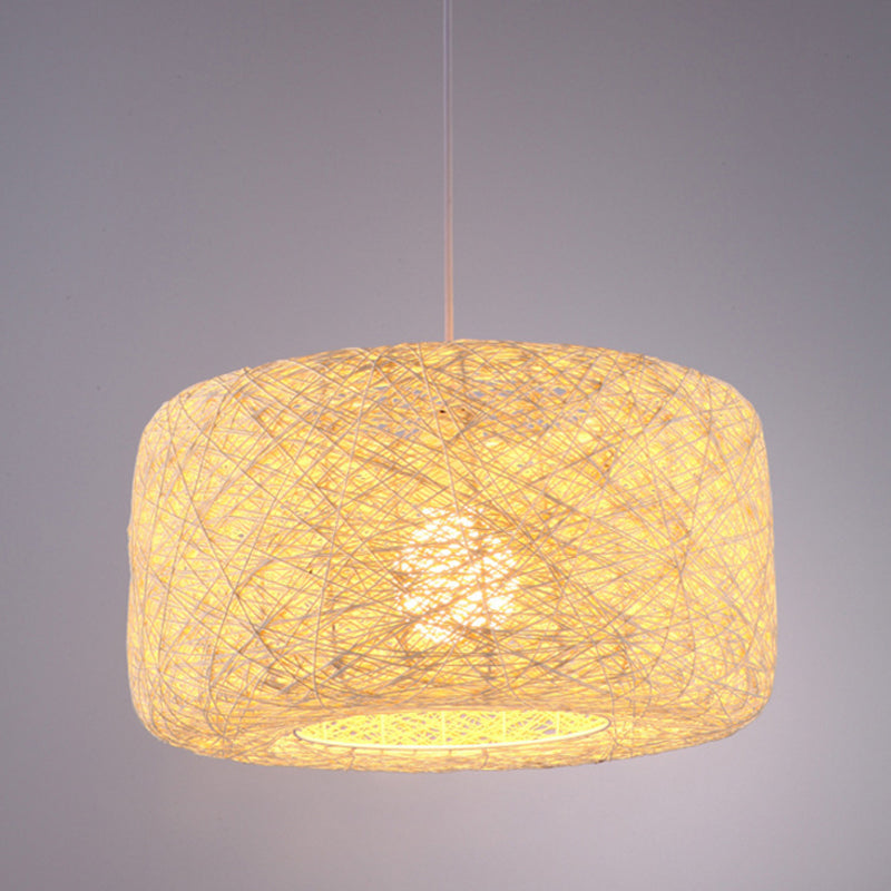 Flaxen Drum Ceiling Hanging Lantern Chinese 16/23.5 Inches Wide 1-Light Bamboo Down Lighting Pendant Clearhalo 'Ceiling Lights' 'Pendant Lights' 'Pendants' Lighting' 808097