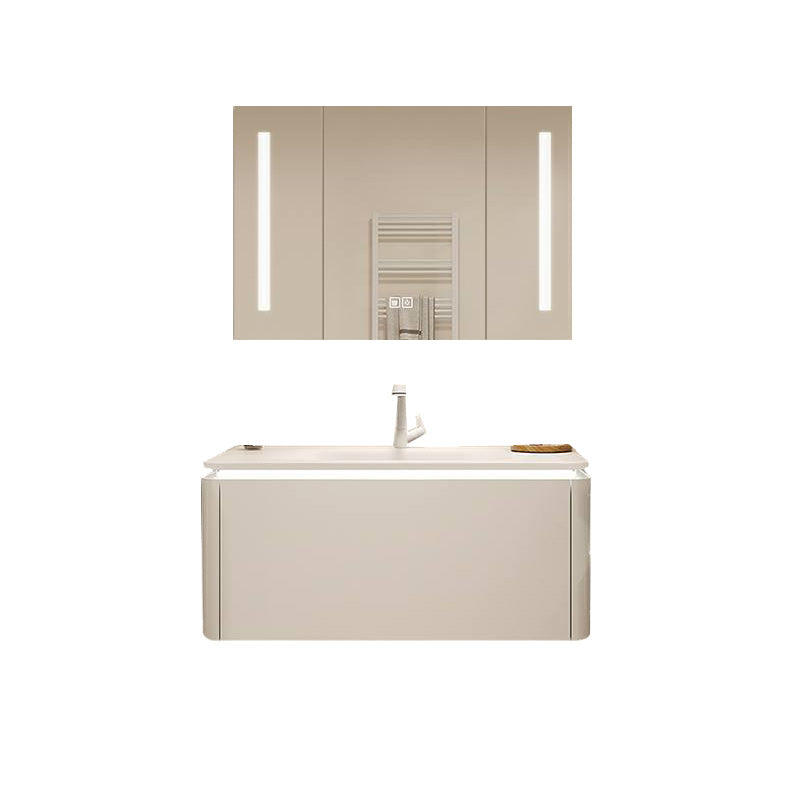 White Bathroom Vanity Stain Resistant Wood Frame Mirror Wall Mount with Faucet Vanity & Faucet & Smart Medicine Cabinet 39.5"L x 20"W x 20"H Clearhalo 'Bathroom Remodel & Bathroom Fixtures' 'Bathroom Vanities' 'bathroom_vanities' 'Home Improvement' 'home_improvement' 'home_improvement_bathroom_vanities' 8080974