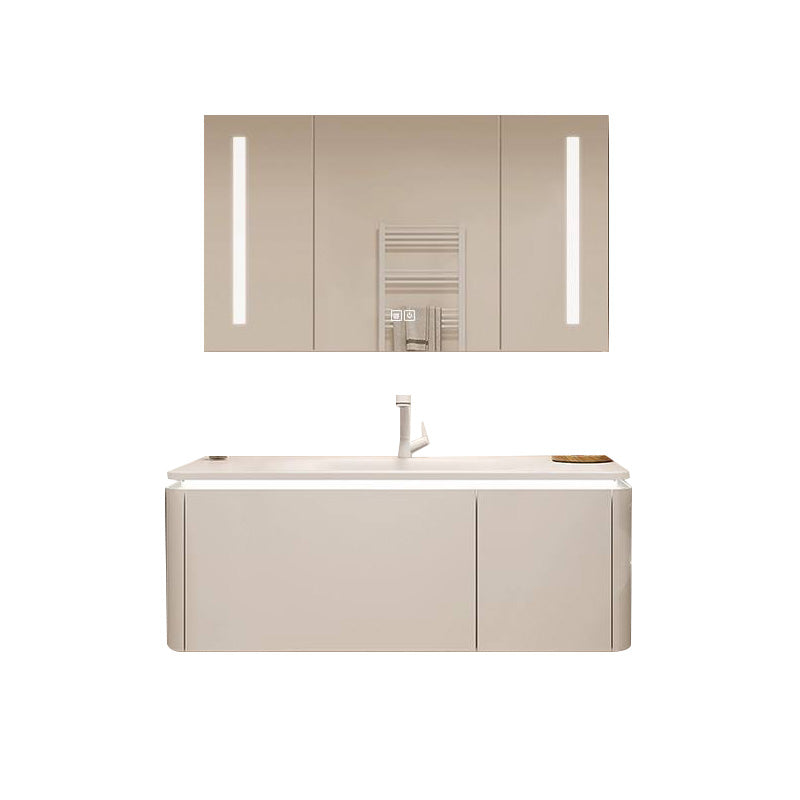 White Bathroom Vanity Stain Resistant Wood Frame Mirror Wall Mount with Faucet Vanity & Faucet & Smart Medicine Cabinet 47"L x 20"W x 20"H Clearhalo 'Bathroom Remodel & Bathroom Fixtures' 'Bathroom Vanities' 'bathroom_vanities' 'Home Improvement' 'home_improvement' 'home_improvement_bathroom_vanities' 8080977