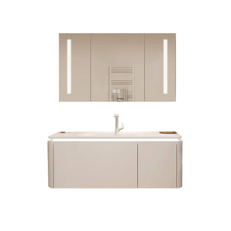 White Bathroom Vanity Stain Resistant Wood Frame Mirror Wall Mount with Faucet Vanity & Faucet & Smart Medicine Cabinet 43.3"L x 19.7"W x 19.7"H Clearhalo 'Bathroom Remodel & Bathroom Fixtures' 'Bathroom Vanities' 'bathroom_vanities' 'Home Improvement' 'home_improvement' 'home_improvement_bathroom_vanities' 8080979