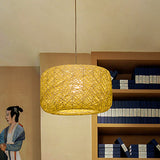 Drum Shaped Pendant Light Fixture Asian Rattan 1 Bulb Parlor Hanging Lamp Kit in Flaxen Clearhalo 'Ceiling Lights' 'Pendant Lights' 'Pendants' Lighting' 808111